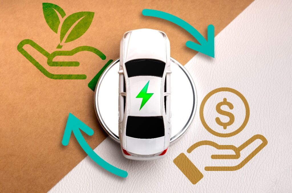 Ein E-Auto zeigt den Kreislauf der Kosten für das Recycling von Lithiumbatterien
